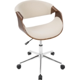 Curvo Office Chair in Cream Fabric & Walnut Finish
